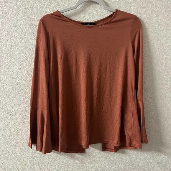 Lulus Let It Be Me Rust Orange Long Sleeve Bell Sleeve Top Size Small - Picture 2 of 6